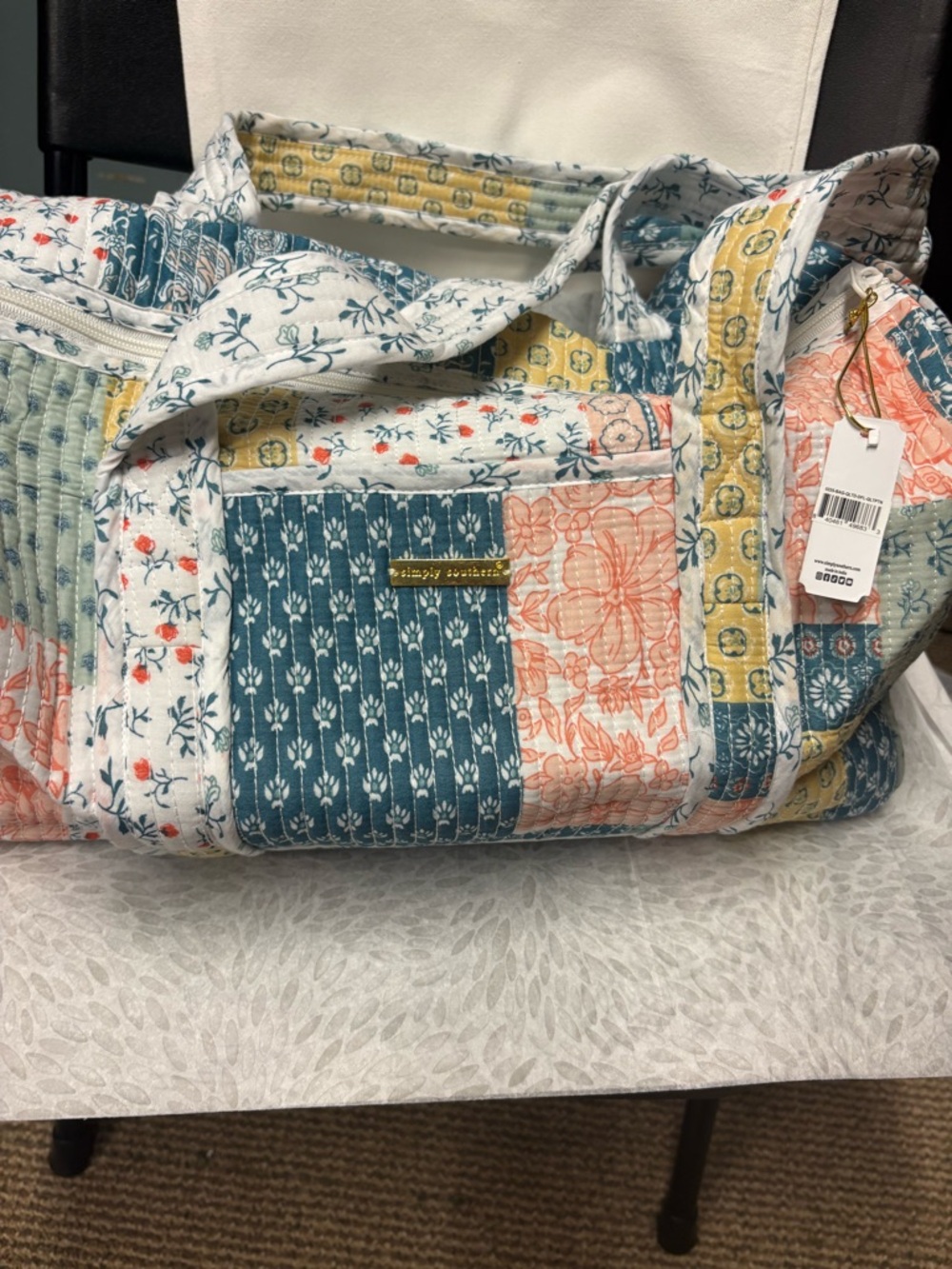 Simply Southern Patchwork Quilted Weekender Bag - Teal, Coral, Yellow, Cream